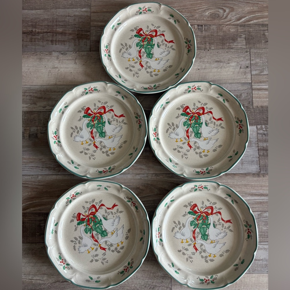 Rare Vintage Marmalade Christmas Geese 5 Dinner Plates, Pattern #020